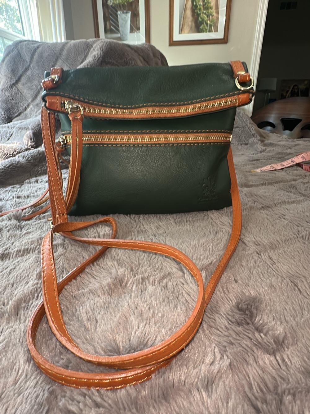 Leather made in Italy-green -crossbody bag extended 9.5x9 folded 7.5x9 (bags 26)